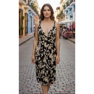 Anthropologie Corey Lynn Calter Satin Dress •2• Black White Floral Sleeveless